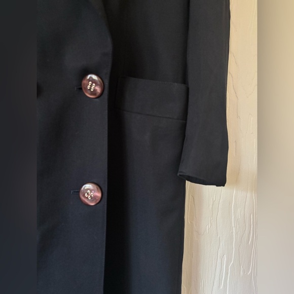 Vintage Louis Feraud Double Breasted 100% New Wool Black Trench Coat Jacket - Picture 6 of 13